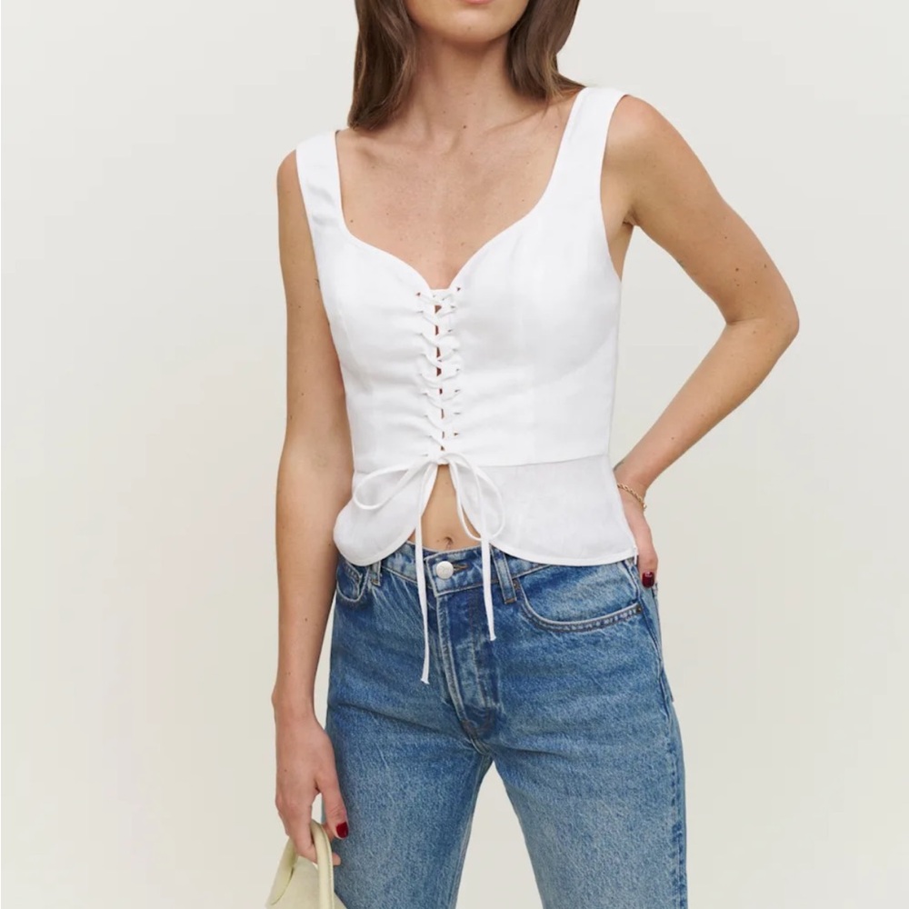 Reformation Kaleb Linen Lace Up Top